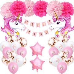 Pink Unicorn Birthday Decorations For Girls, Happy Birthday Balloon Banner Aluminum Foil Latex