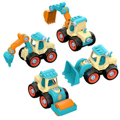 4x Take Apart Toys with Drill DIY Engineering Building Toy Friction Powered Car Bulldozer Dump Truck Excavator STEM Engineering Vehicles Toys