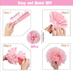 Pink Party Decorations Happy Birthday Confetti Balloons with Banner,Tissue Paper Pompoms and Pink Balloons