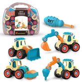4x Take Apart Toys with Drill DIY Engineering Building Toy Friction Powered Car Bulldozer Dump Truck Excavator STEM Engineering Vehicles Toys