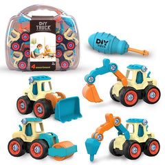4x Take Apart Toys with Drill DIY Engineering Building Toy Friction Powered Car Bulldozer Dump Truck Excavator STEM Engineering Vehicles Toys