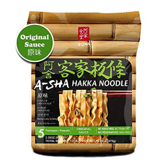 A-SHA Healthy Ramen Noodles - Wide Hakka Style -Original Flavor Sauce Pack Included - 1 Bag (5 Servings)