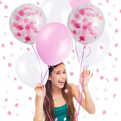 Pink Party Decorations Happy Birthday Confetti Balloons with Banner,Tissue Paper Pompoms and Pink Balloons