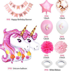 Pink Unicorn Birthday Decorations For Girls, Happy Birthday Balloon Banner Aluminum Foil Latex