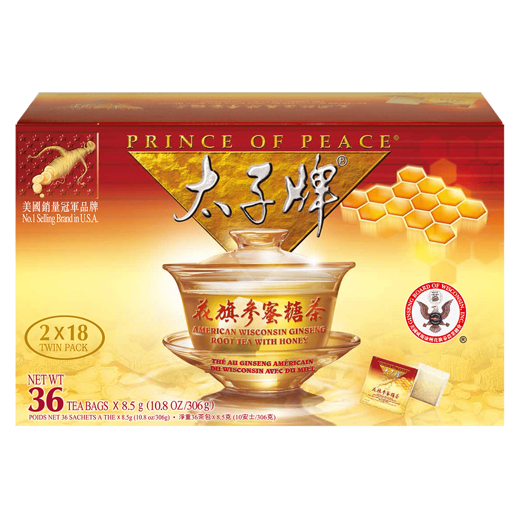 Prince of Peace American Ginseng Root Tea w/Honey, Twin Pack (2 boxes X 18 bags)