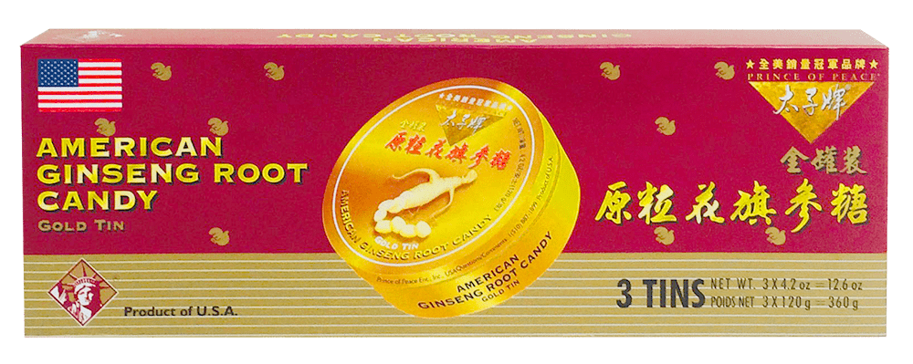 Prince of Peace American Ginseng Root Candy Gift Pack, 3x120g Gold Tins