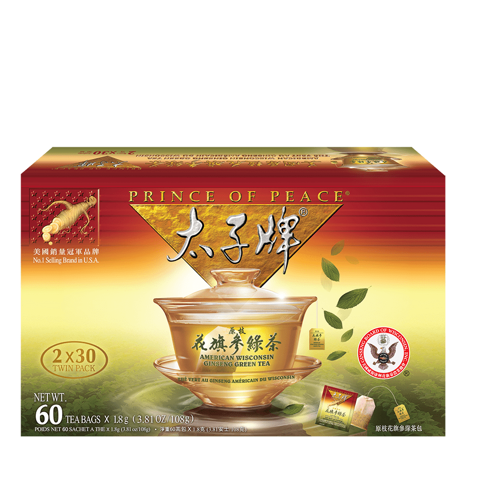 Prince of Peace American Ginseng Green Tea, Twin Pack (2 boxes X 30 bags)