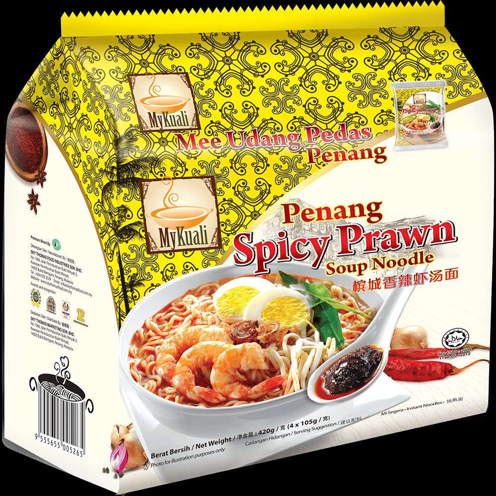 MyKuali Penang Spicy Prawn Instant Soup Noodle, 4packs