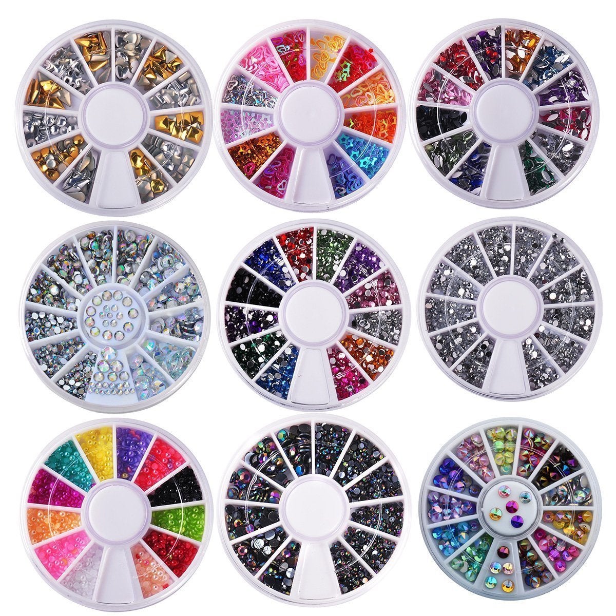 Nail Art Decor Accessories Nail Rhinestones and Metal Beads 6 or 9 Wheels