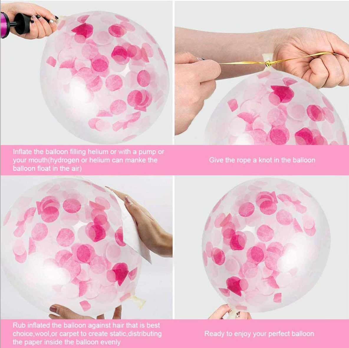 Pink Party Decorations Happy Birthday Confetti Balloons with Banner,Tissue Paper Pompoms and Pink Balloons