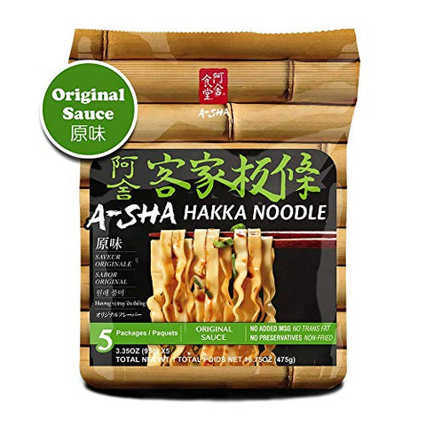 A-SHA 健康拉面 - 宽面客家风味 - 附原味酱料包 - 1 袋（5 份）