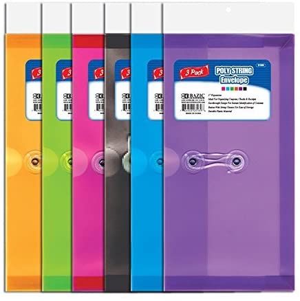 Bazic Check Size Poly String Envelope (2 Packs of 3) [Colors May Vary] (6 Total Envelopes)