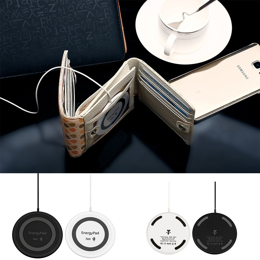 EnergyPad Fast Wireless Charger,0.14inch Ultra Thin Slight for iphone 8, 8P, X, Samsung Galaxy S8, S8 Plus,S7 G9300,S7 Edge G9350,S6 Edge+ G9250,Note 5 N9200 and All Qi Devices (Black/White)