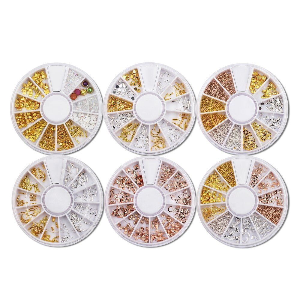 Nail Art Decor Accessories Nail Rhinestones and Metal Beads 6 or 9 Wheels