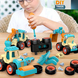 4x Take Apart Toys with Drill DIY Engineering Building Toy Friction Powered Car Bulldozer Dump Truck Excavator STEM Engineering Vehicles Toys