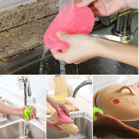 3Pcs Silicone Dish Washing Sponge Scrubber Kitchen Cleaning antibacterial Tool
