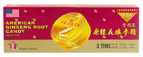 Prince of Peace American Ginseng Root Candy Gift Pack, 3x120g Gold Tins