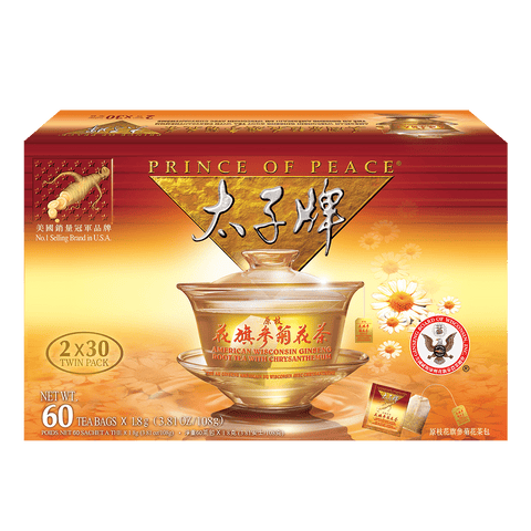 Prince of Peace American Ginseng Tea with Chrysanthemum, Twin Pack (2 boxes X 30 bags)